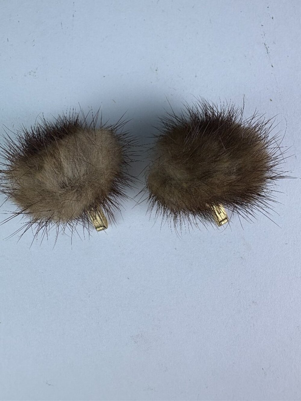 Vintage Brown Fur Pom Pom Cufflinks, Gold Tone Swivel Back Statement Cuff Links